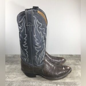 Vintage Justin Mens 8327 Cowboy Western Pull On Lizard Leather Boots Size 8.5